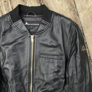 Moose Knuckles Leather Biker Jacket Black Medium Designer MultiPocket